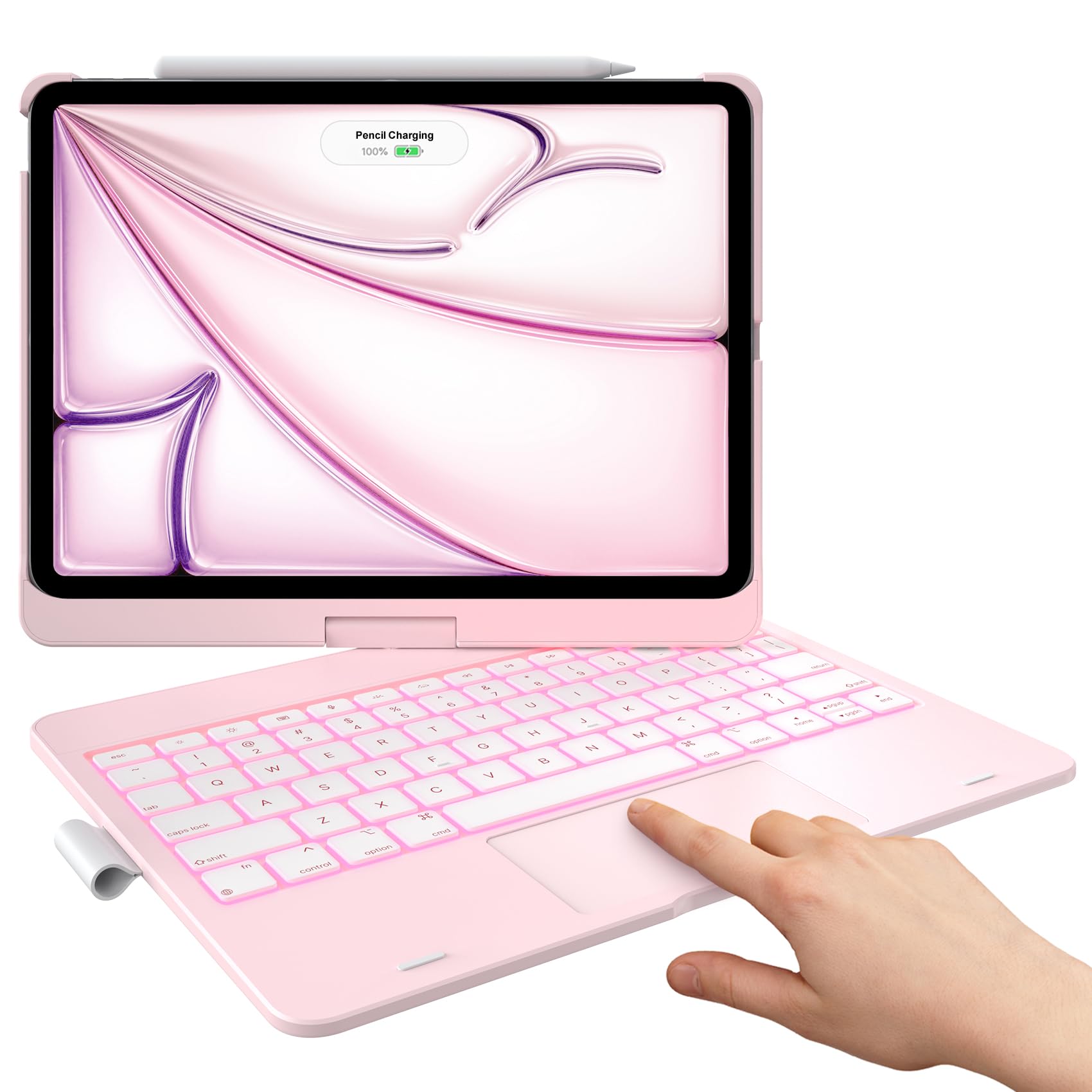 Photo 1 of typecase Touch Keyboard Case for iPad Air 11-inch (2024 M2) & iPad Pro 11(4th/3rd/2nd/1st Gen):Multi-Touch Trackpad,11 Colors Backlight,360°Rotatable,Thin & Light for iPad Air 5th & 4th Gen,Light Pink