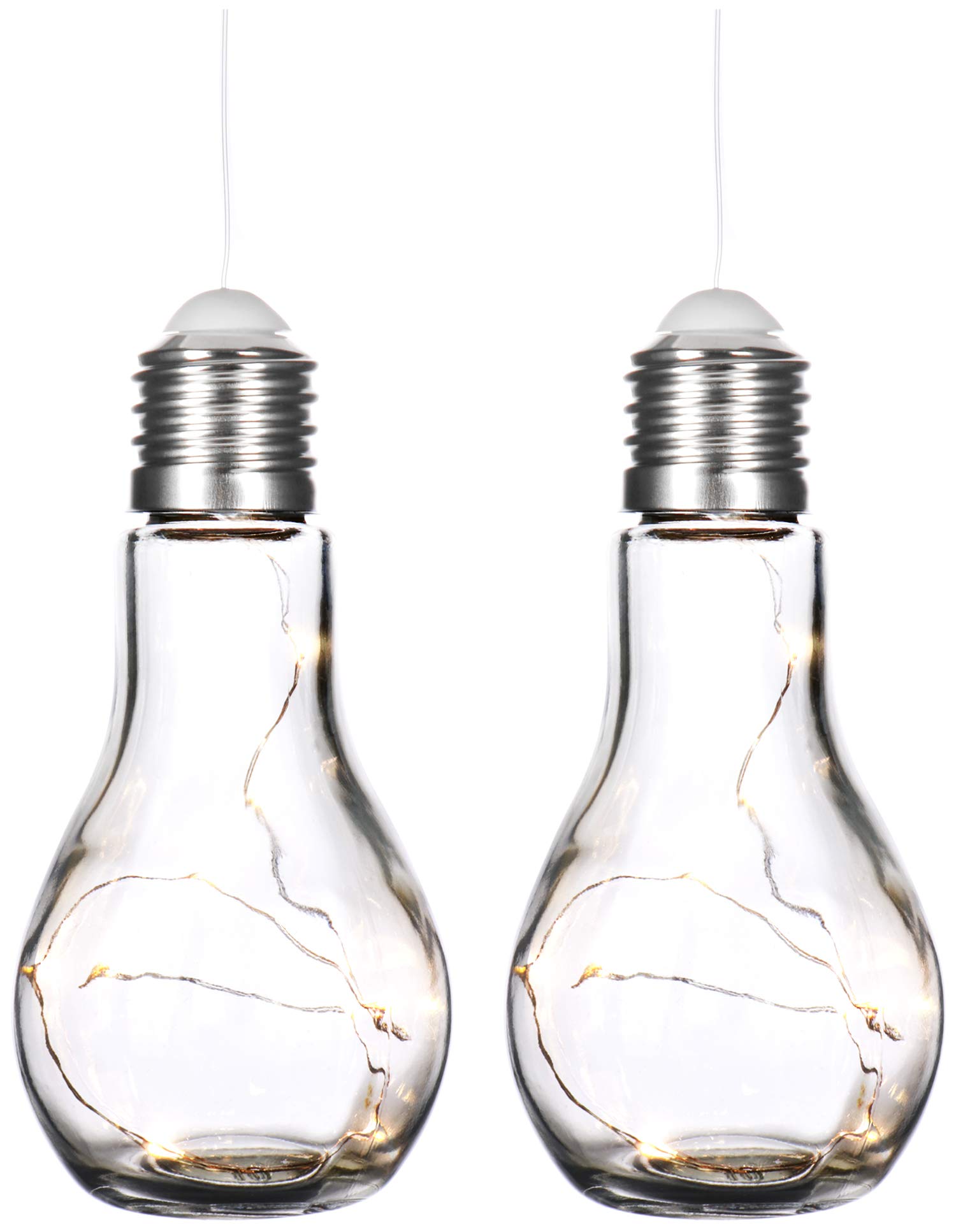 com-four® 2X Deco Light Bulb with LED Light Chain for Hanging and Putting Down - Battery Operated Table lamp for a Nice ambience - Wireless (02 Pieces - Light Bulb)