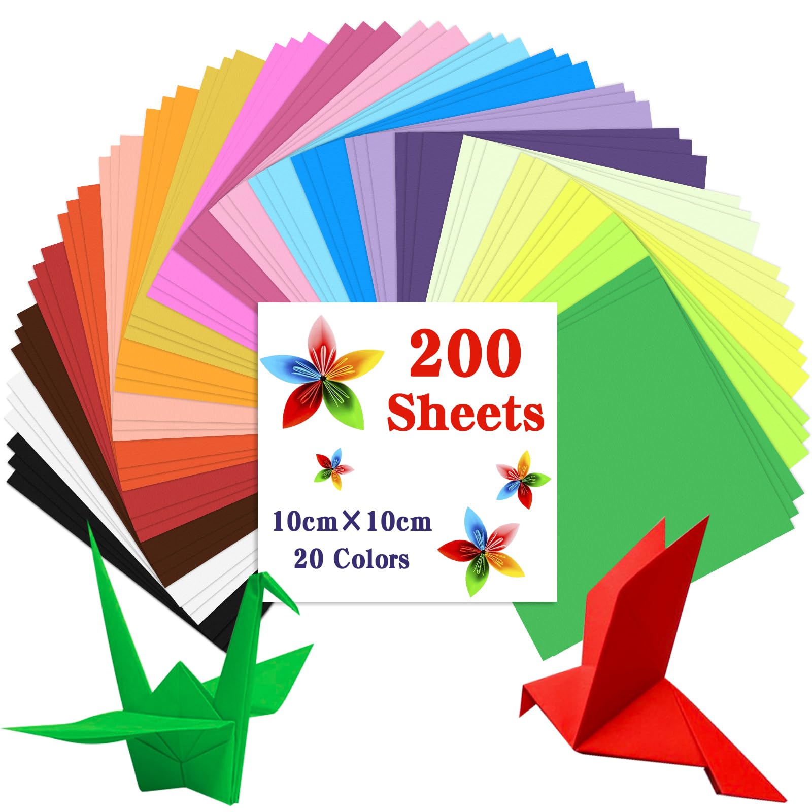 Caianwin 200 Sheets Origami Paper 10 x 10 cm/4 Inch Craft Paper 20 Colours Square Paper