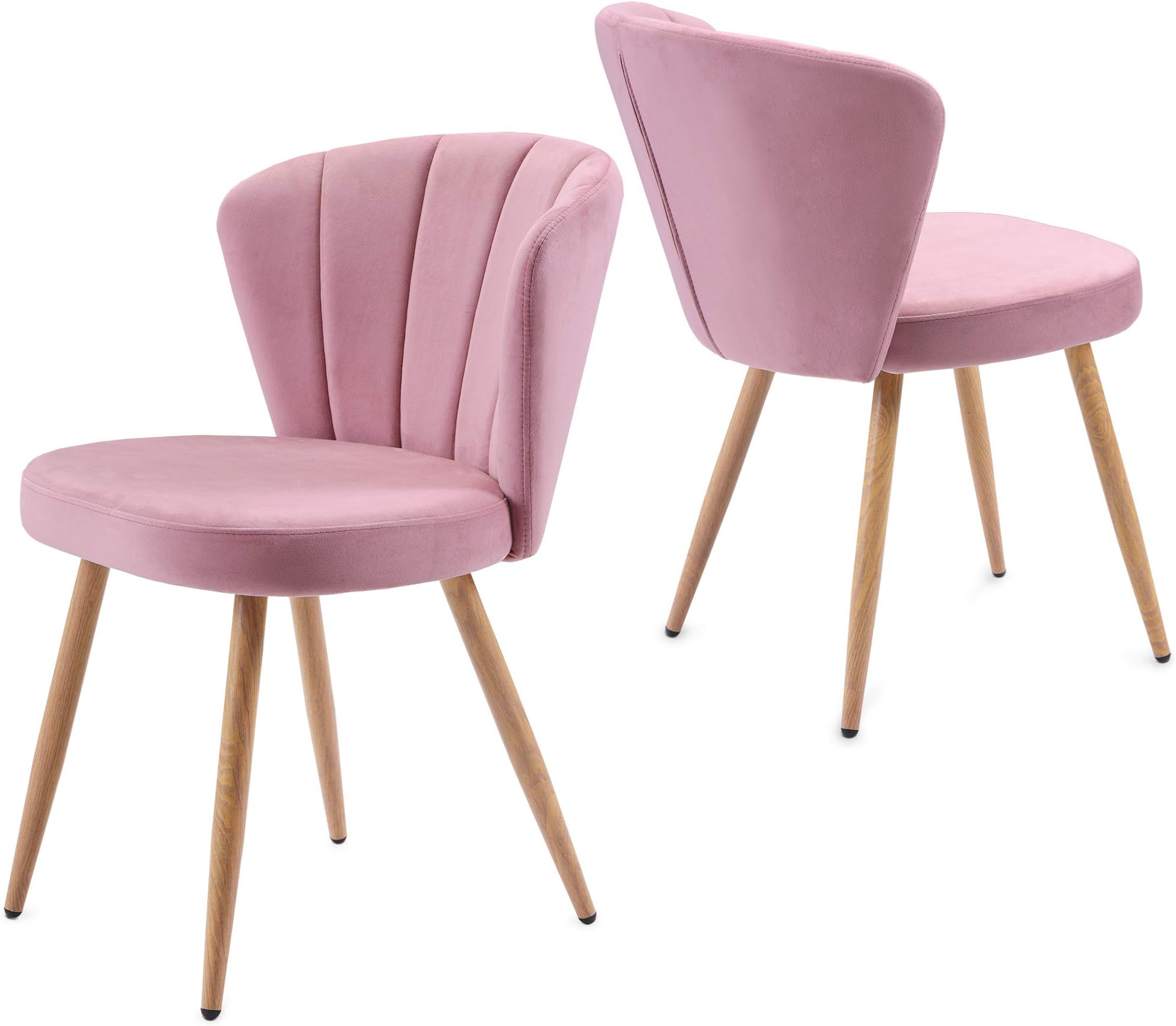 LIFE CARVER Dining Chair Set of 1 or 2 Velvet Fabric Oyster Armchair Shell Stitched Back Living Room Bedroom Chair (Pink, 2)
