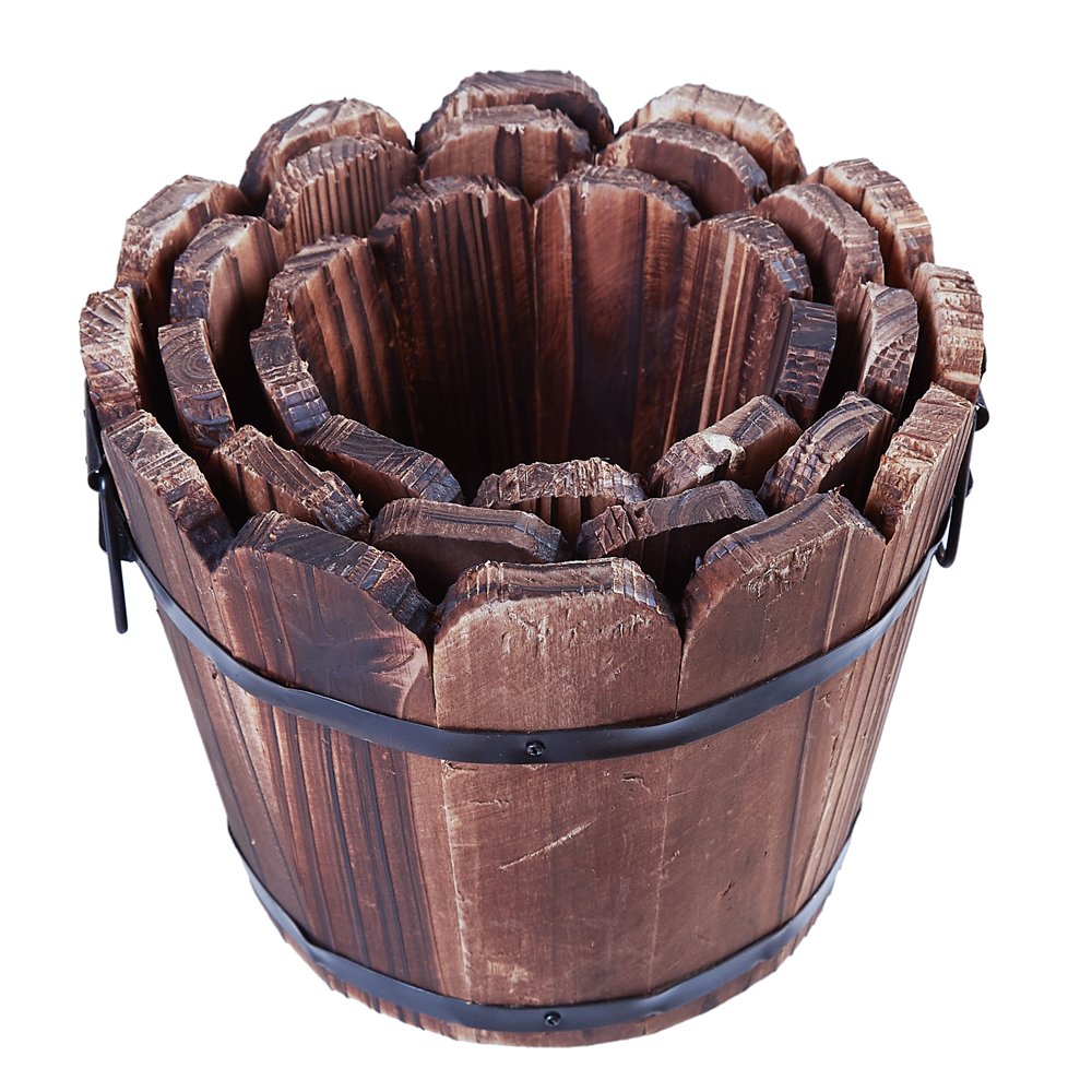 Wooden Barrel Planter, HakkaGirl Vintage Flower Pots, Rustic Barrel for