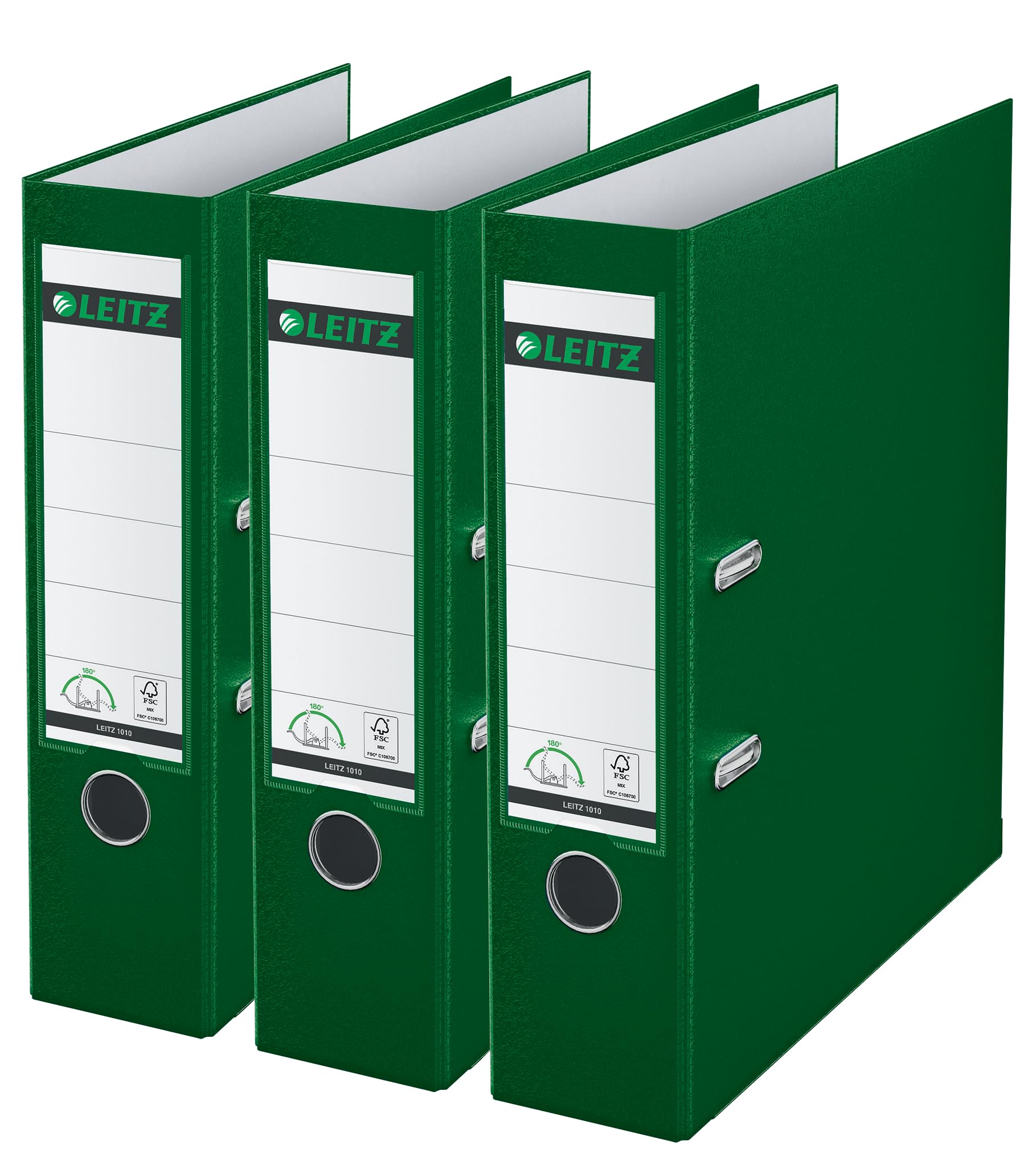 Leitz Lever Arch File, Green, A4, 80 mm spine, Pack 3, Plastic, 310335155
