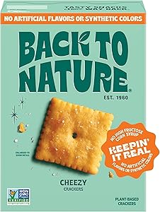Back to Nature Cheezy Square Crackers, Non-GMO, Plant-Based Cheese Flavored Snack Cracker, Made with Wheat Flour, 5 oz Box