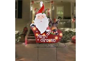LIGHTSHINE Solar Metal Christmas Stakes Decor, Outdoor Christmas Decorations with Led Lights(2 Modes) for Porch, Lawn and Garden (Santa Claus and Reindeer)