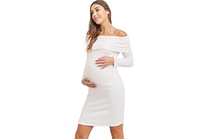 LaClef Women's Off Shoulder Sweater Knit Maternity Dress