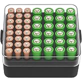 ALCYON Battery Organizer Case, Battery Vault Box for 48pcs AA AAA Batteries | Fitted Individual Slot, Clear Lid, Secure Latches, Drawer Storage for Families at Home, Office，Case Only - (Black, Medium)