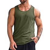 Runcati Men's Ribbed Tank Tops Knit Sleeveless Workout T Shirt Muscle Gym Fitness Tee
