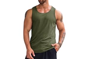 Runcati Men's Ribbed Tank Tops Knit Sleeveless Workout T Shirt Muscle Gym Fitness Tee