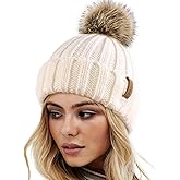 FURTALK Womens Winter Knitted Beanie Hat with Faux Fur Pom Warm Knit Skull Cap Beanie for Women