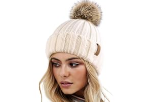 FURTALK Womens Winter Knitted Beanie Hat with Faux Fur Pom Warm Knit Skull Cap Beanie for Women