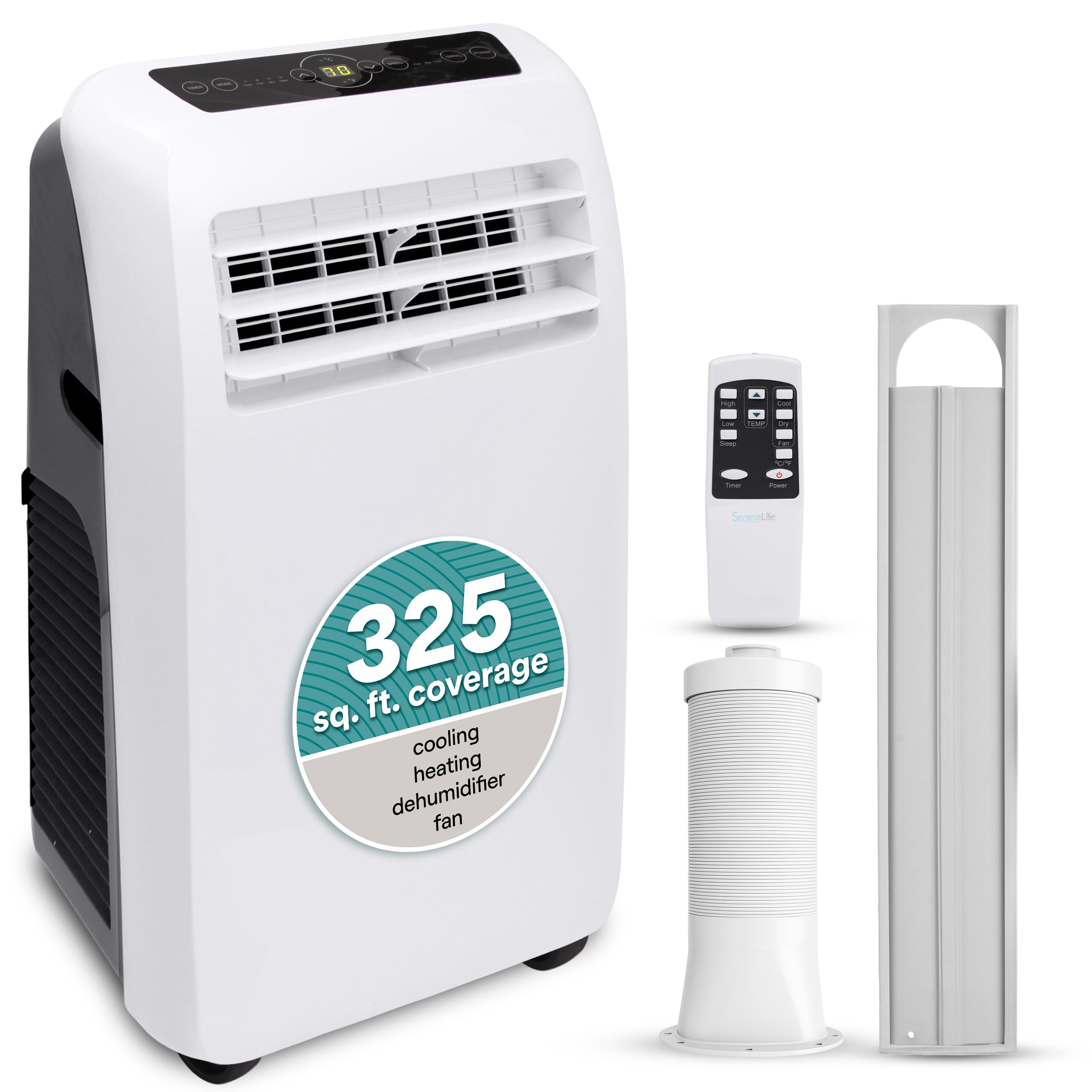 Photo 1 of SereneLife Small Air Conditioner Portable 12,000 BTU with Built-in Dehumidifier + Heat - Portable AC unit for rooms up to 550 sq ft - Remote Control, Window Mount Exhaust Kit
