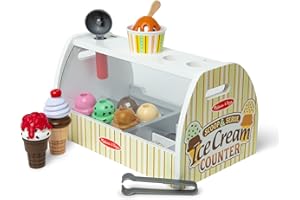 Melissa & Doug Wooden Scoop & Serve Ice Cream Counter, Pretend Play Store, 28 Toy Food & Play Kitchen Accessories, Preschool Toys for Girls & Boys 3+
