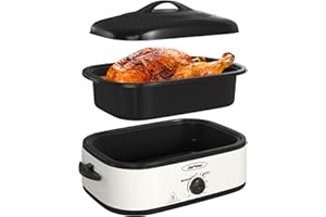 Sunvivi Electric Roaster Oven with Self-Basting Lid, 14-Quart Turkey Roaster Oven with Removable Pan and Rack, Stainless Stee