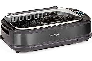 POWERXL Power XL Smokeless Electric Indoor Removable Grill and Griddle Plates, Nonstick Cooking Surfaces, Glass Lid, 1500 Watt, 21X 15.4X 8.1, black