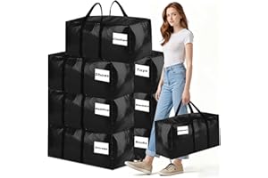 8 Pack Extra Large Moving Bags Heavy Duty Storage Bags with Zipper Handles, BETU Clothes Storage Totes Bins Packing Moving Boxes, Moving Supplies for College Dorm Essentials, Space Saving, Black