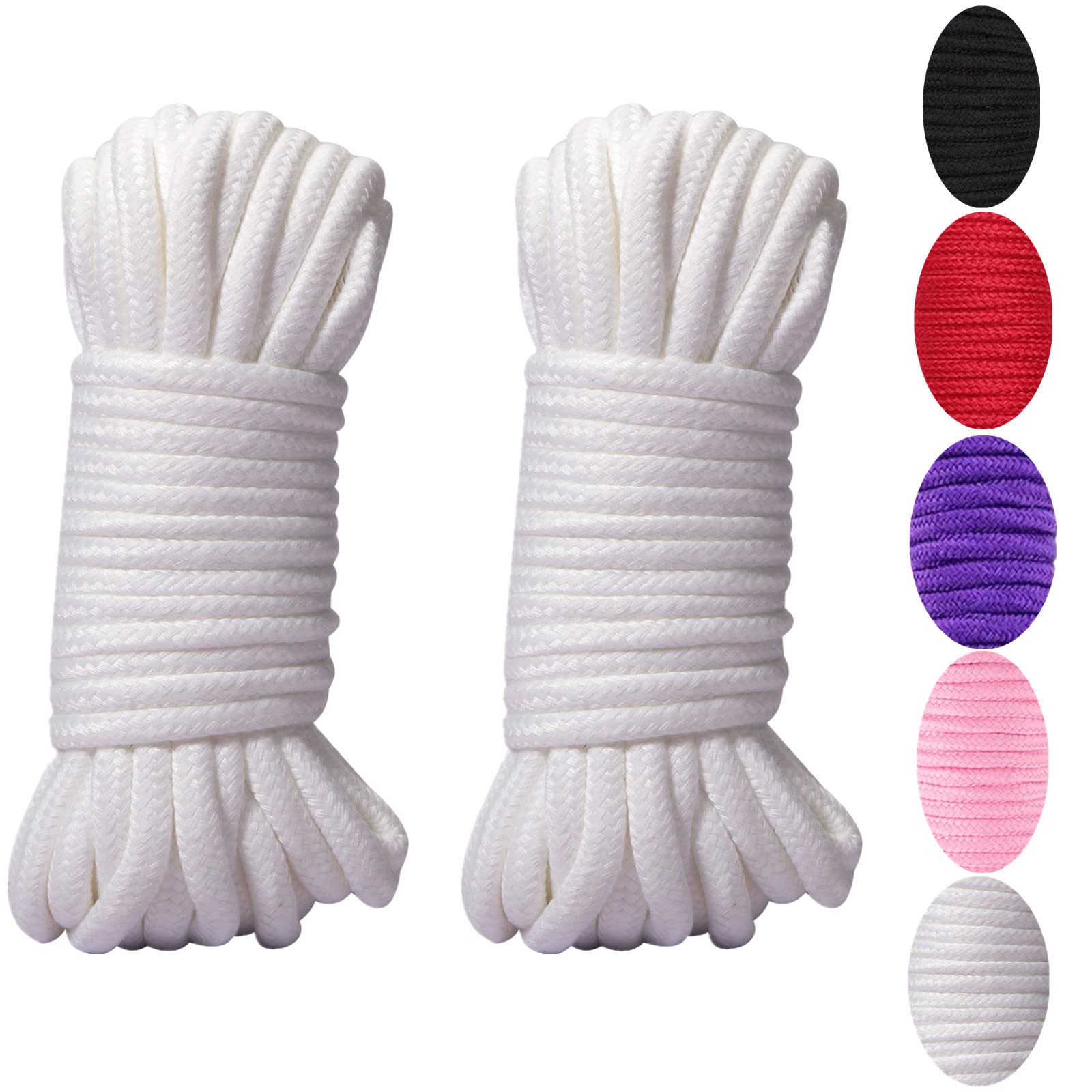 WUWYOUWL Soft Cotton Rope Cord, 2PCS 10 M/33 Feet 8 MM All Purpose Rope Craft Rope Thick Cotton Twisted Cord (White) — image 1