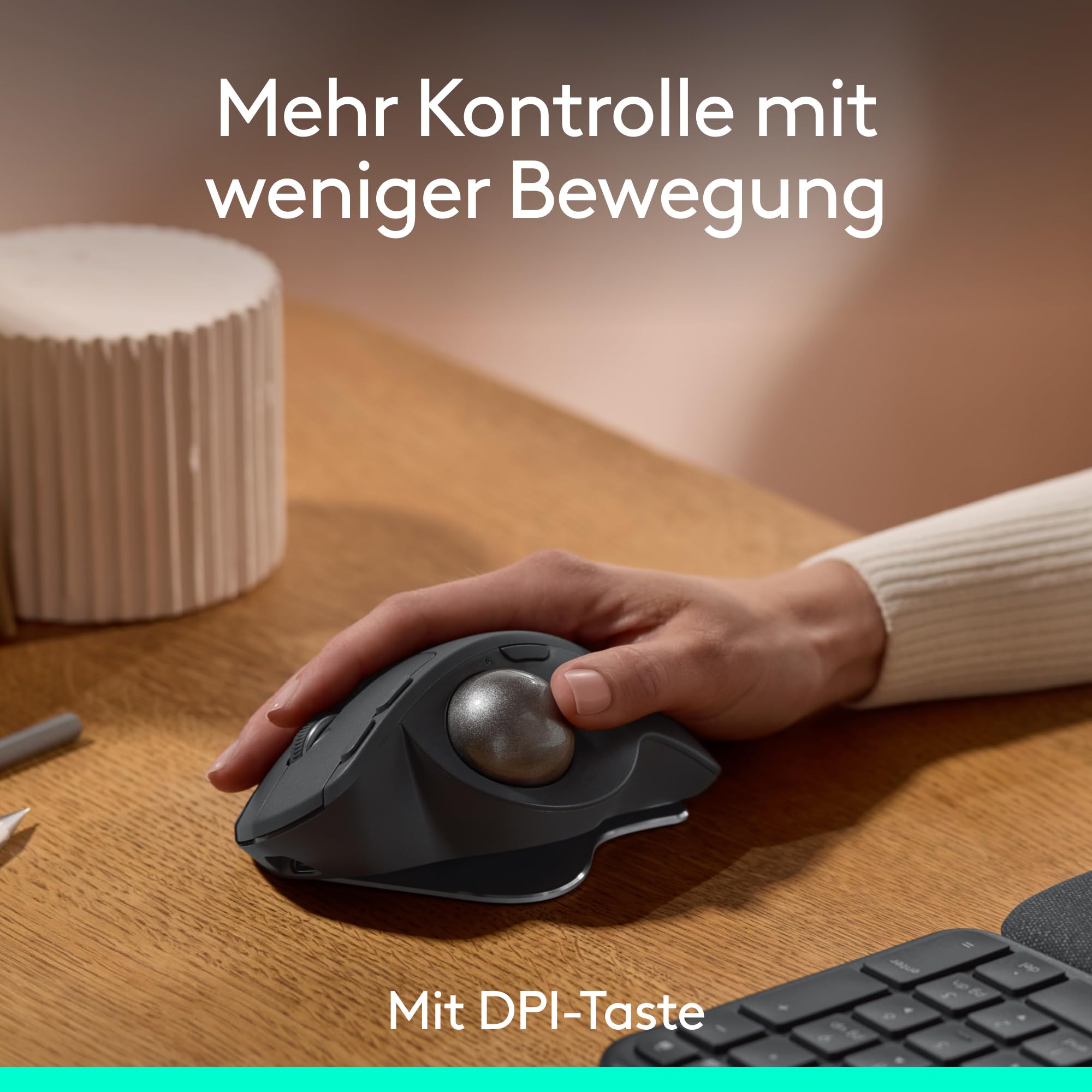 Logitech MX Ergo S Advanced kabellose Trackball-Maus, über USB-C wiederaufladbare kabellose ergonomische Maus mit Bluetooth und verschlüsseltem Dongle, 6 programmierbare Tasten, für PC/Mac - Graphit 2