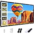 AAJK Projector Screen 120 inch, Washable Projector Screen 16:9 Foldable Anti-Crease Portable Projector Movies Screen for Home