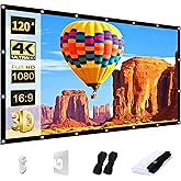 AAJK Projector Screen 120 inch, Washable Projector Screen 16:9 Foldable Anti-Crease Portable Projector Movies Screen for Home
