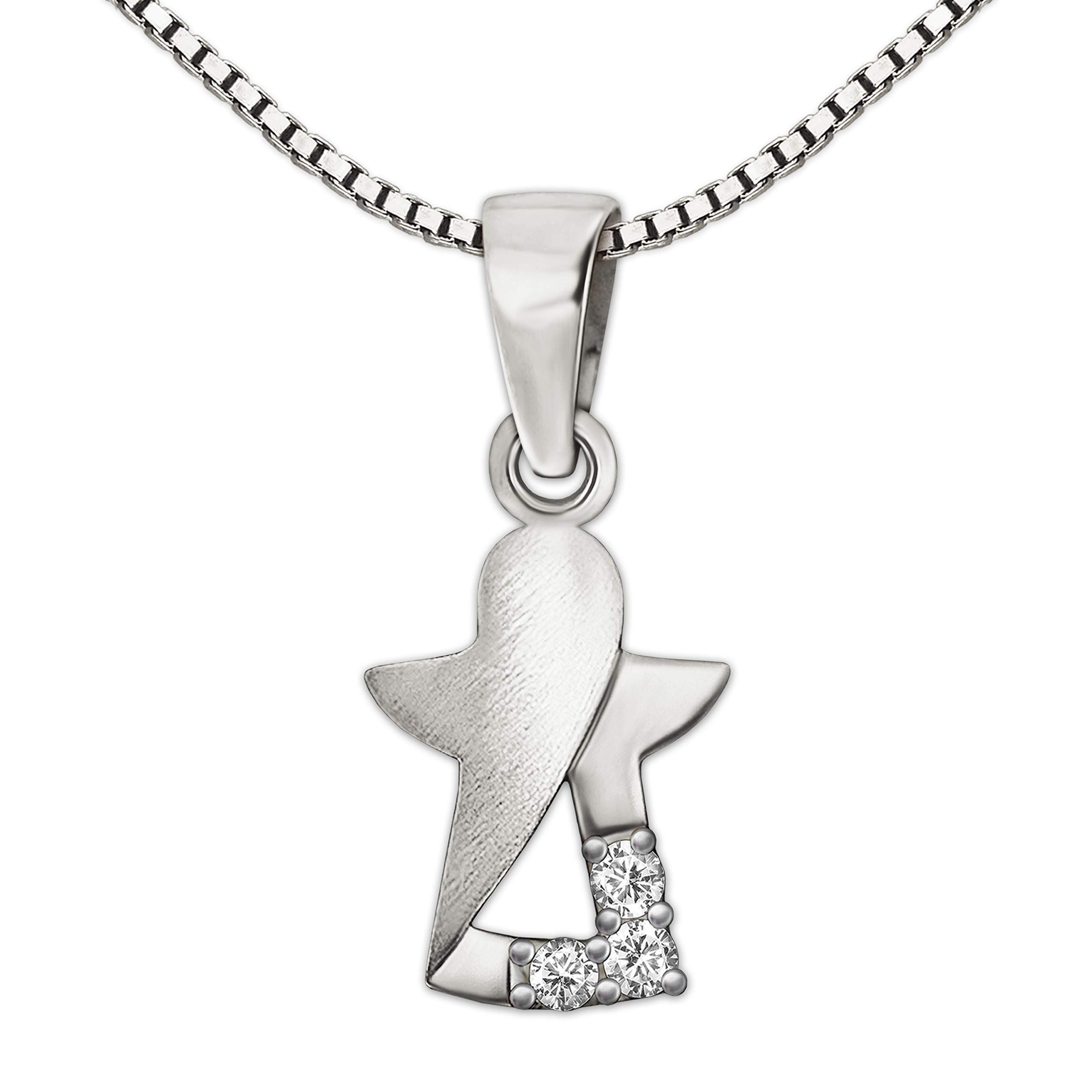 Clever Schmuck set, silver pendant, mini angel 11 mm inner open, matt and glossy with 3 stylised zirconia stones and Venezia chain 42 cm, sterling silver 925