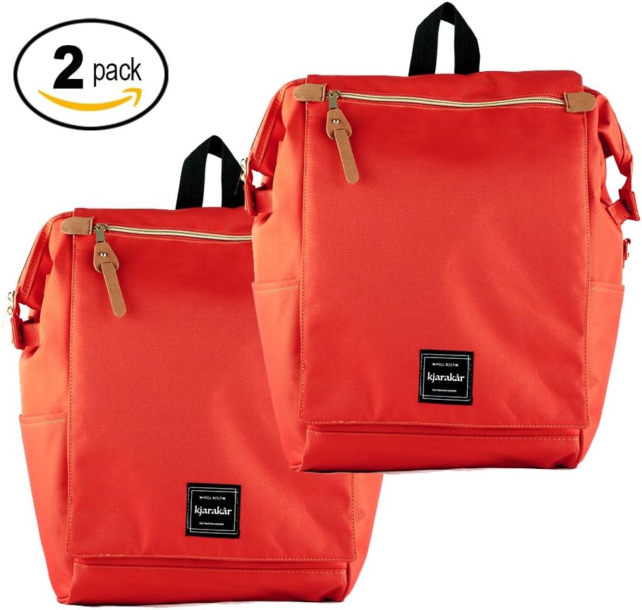 Kjarakär Backpack Bundle; (2 Orange) Small Backpack, Laptop Backpack or Diaper Bag. TSA Friendly