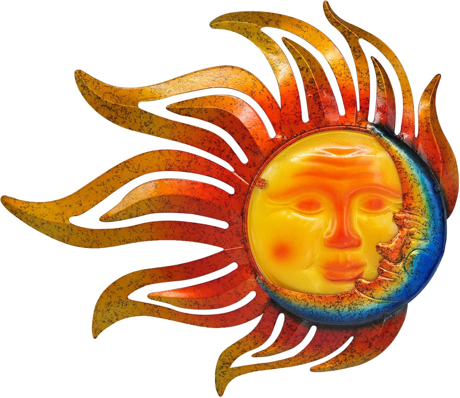 Plaques & Wall Art - Tuokiuhn Sun Metal Wall Art Outdoor Decor Sun Moon Face Wall Decor Rust Proof Large Metal Sun(18Inch) Hanging Patio Living Room Bedroom Garden Fence