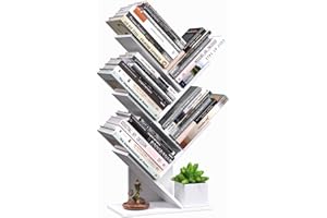 R RUISHENG 5 Tier Small Tree Bookshelf Storage Organizer Shelves Floor Standing Bookcase Desk Wood Storage Rack for Home Office Living Room Bedroom Display for Book Magazine CD Manga Warm White