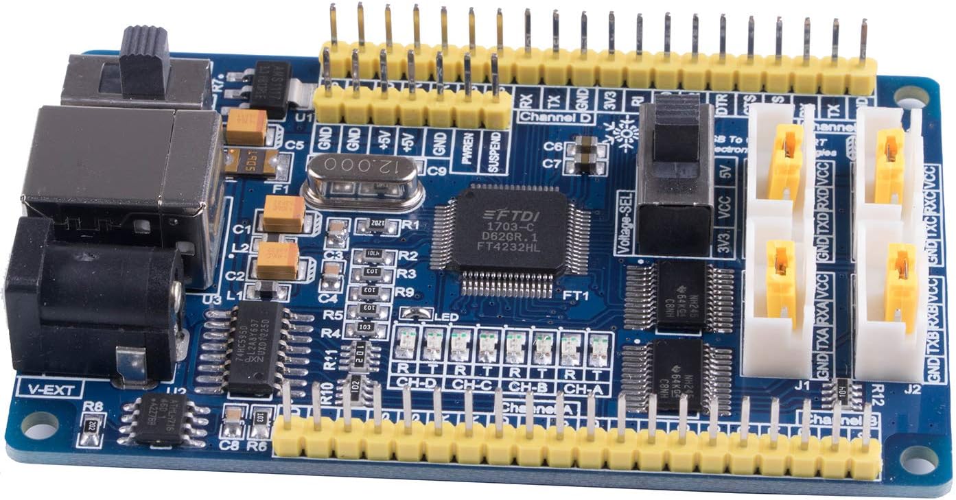 USB to 4 Port TTL Adapter Serial Converter Development Board With Genuine FT232RL USB UART FT4232HL, Blue, 80.17x49.95mm - Image 4