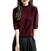 Chanyarn Women's 100% Merino Wool Spring Fall Winter First-Line Ready to Wear Seamless Knit Short Sleeve Mock Neck Sweater