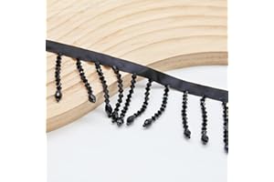KEHUADIY 2 Yard Rhinestone Ribbon Tassel Irregular Rhinestone Fringe Tassel Crystal Beaded Fringe Trim Sewing Beaded Fringe for Curtain Lampshades and DIY Clothing Wedding Decoration (Black)