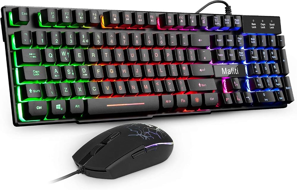 Mafiti Gaming Keyboard and Mouse Set UK Layout Rainbow Backlit Keyboard