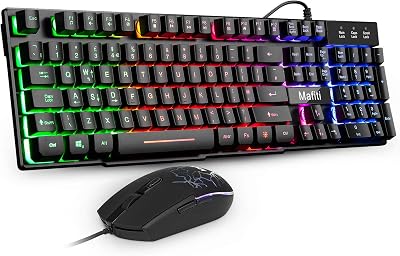 Mafiti Gaming Keyboard and Mouse Set UK Layout Rainbow Backlit Keyboard