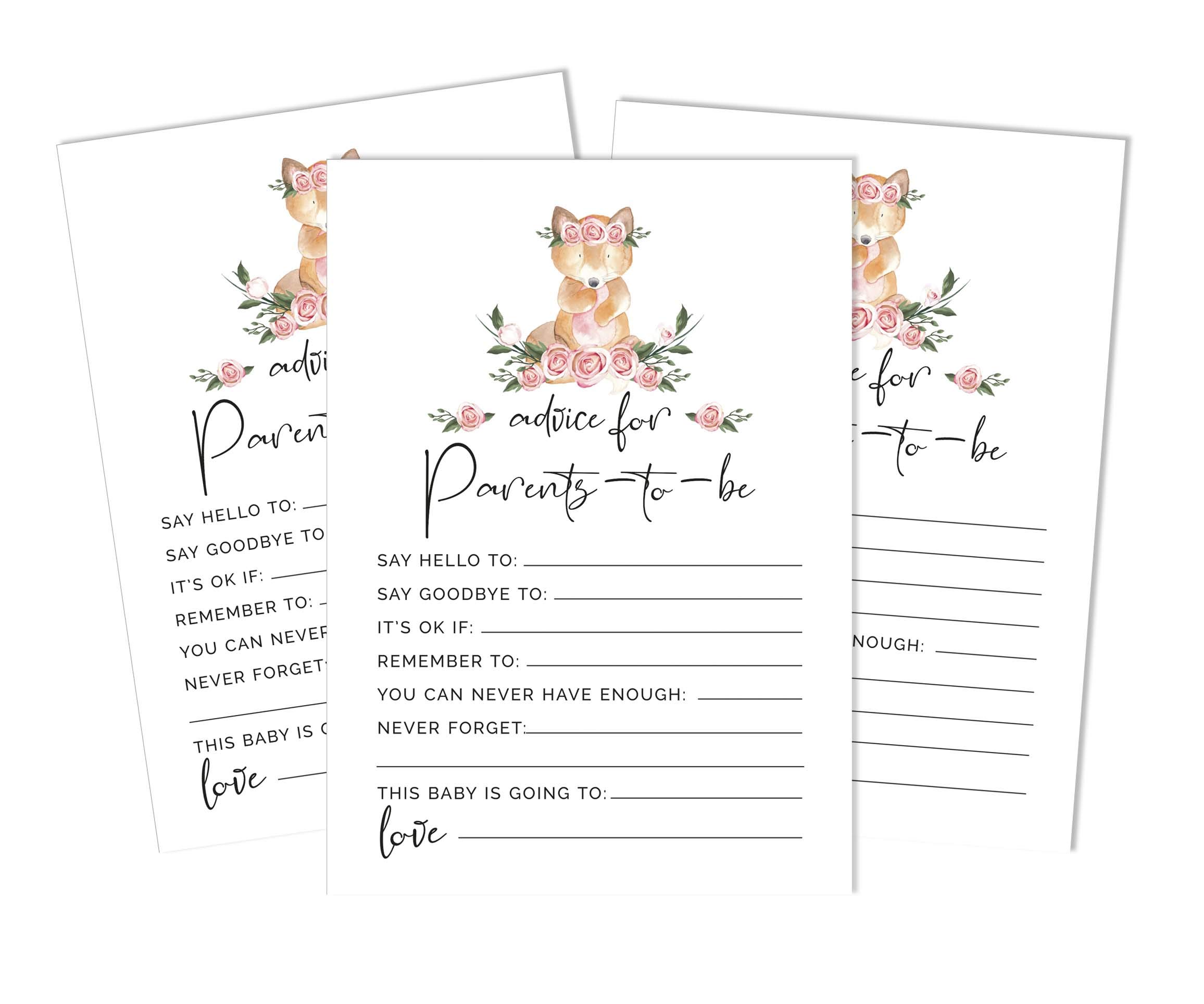 Inkdotpot 50 Advice Cards For Baby Shower Game Gender Neutral Advice For New Mom & Dad Fox Animal Boy Or Girl Party Supplies
