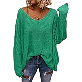 BZB Women's V Neck Long Sleeve Knit Loose Oversized Pullover Sweater Top