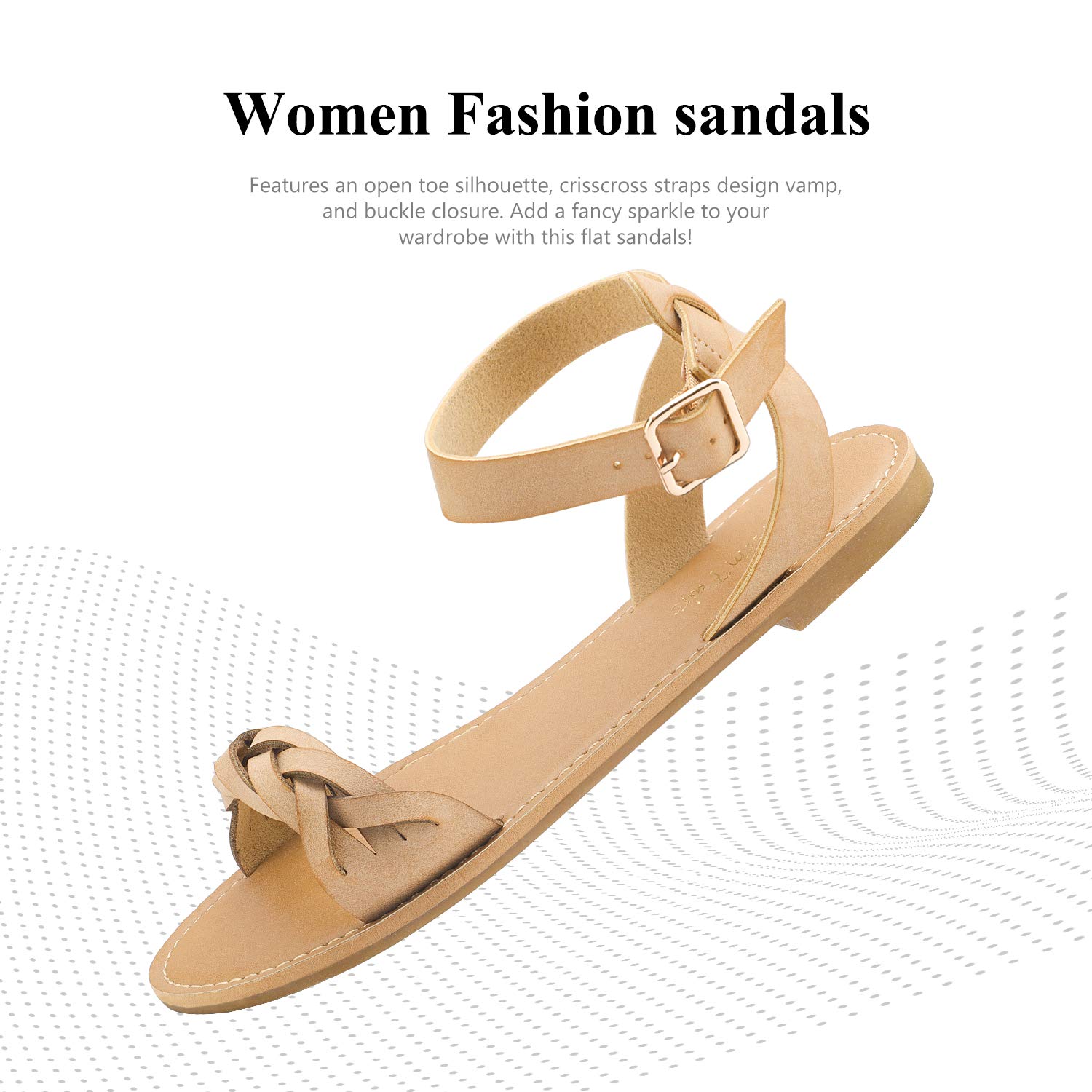 DREAM PAIRS Nude Pu Summer Sandals for Women Casual Open Toes Ankle Straps Buckle Fashion Flat Sandals, Soft Faux… - Image 3