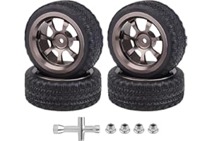 Hobbyfire Preglued Aluminum Wheels and Tires OD 2.64" for Traxxas 4tec 2.0 Tamiya TT02 HPI HSP 1/10 RC On Road Drift Car, Set of 4 (Color C)