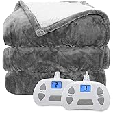 SoLafeel Heated Electric Blanket King Size 90"×100" Soft Flannel and Sherpa Warm Blanket Dual Controllers Heating Blanket,10 Heating Levels,12 Hour Auto-Off,Gray