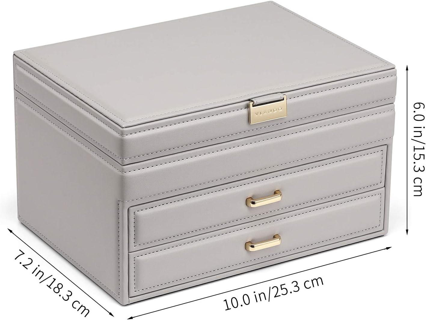 Vlando Jewelry Organizer Box Large-Capacity Jewelry Storage Box, Mirror Jewelry Storage Box, Girl/Woman Earrings, Necklace, Bracelet (Grey, Mirror Lid): Home Improvement