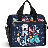 84hoods Large Lunch Box for Women. Insulated Lunch Bag for Work Office Travel Picnic with Adjustable Strap. Registered Nurse Gift. RN Life Galaxy.