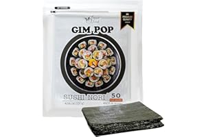 Gim Pop Nori Sheets for Sushi Gimbap Roasted Seaweed Sheet All Natural Dried Seaweed for Wrap Rice, Onigiri, Sushi - Product of Korea, Restaurant Quality (50 Full Sheets,130g)