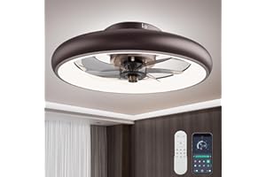 Vipbear Ceiling Fans with Lights, 20" Flush Mount Ceiling Fan with Remote & APP Control, Low Profile Ceiling Fan for Bedroom/Living Room, 6 Wind Speeds (Brown-Updated Motor)