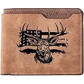 Kasutoo Men's PU Wallet Multiple Card Slots, Id Window with Laser Engraving Pattern (American Flag Deer)