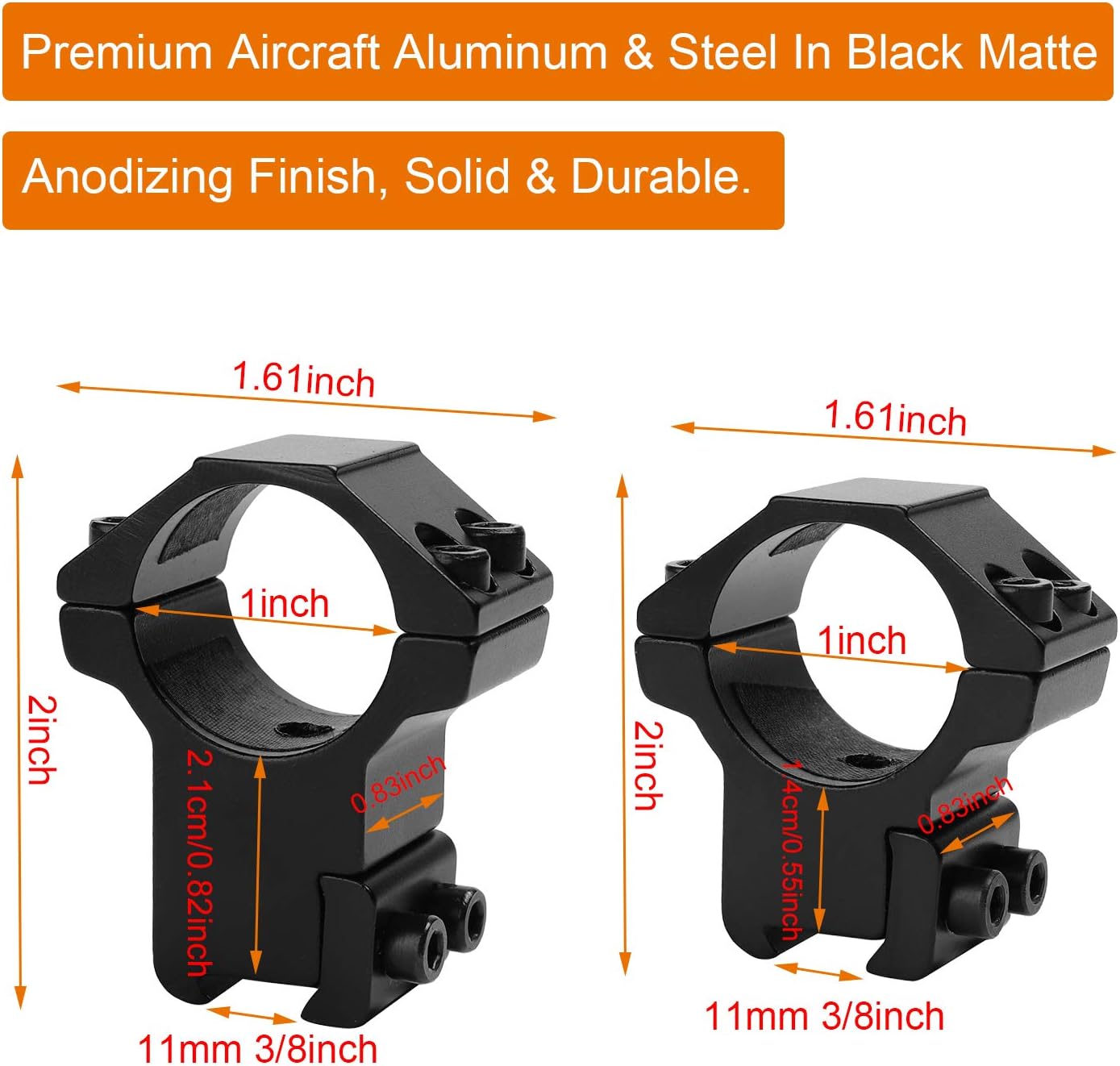 Liipor 1'' Scope Rings, 2Pcs High Profile + 2Pcs Medium Profile 1 Inch Scope Mount Rings for 11mm Rails - Pack of 4 : Sports & Outdoors