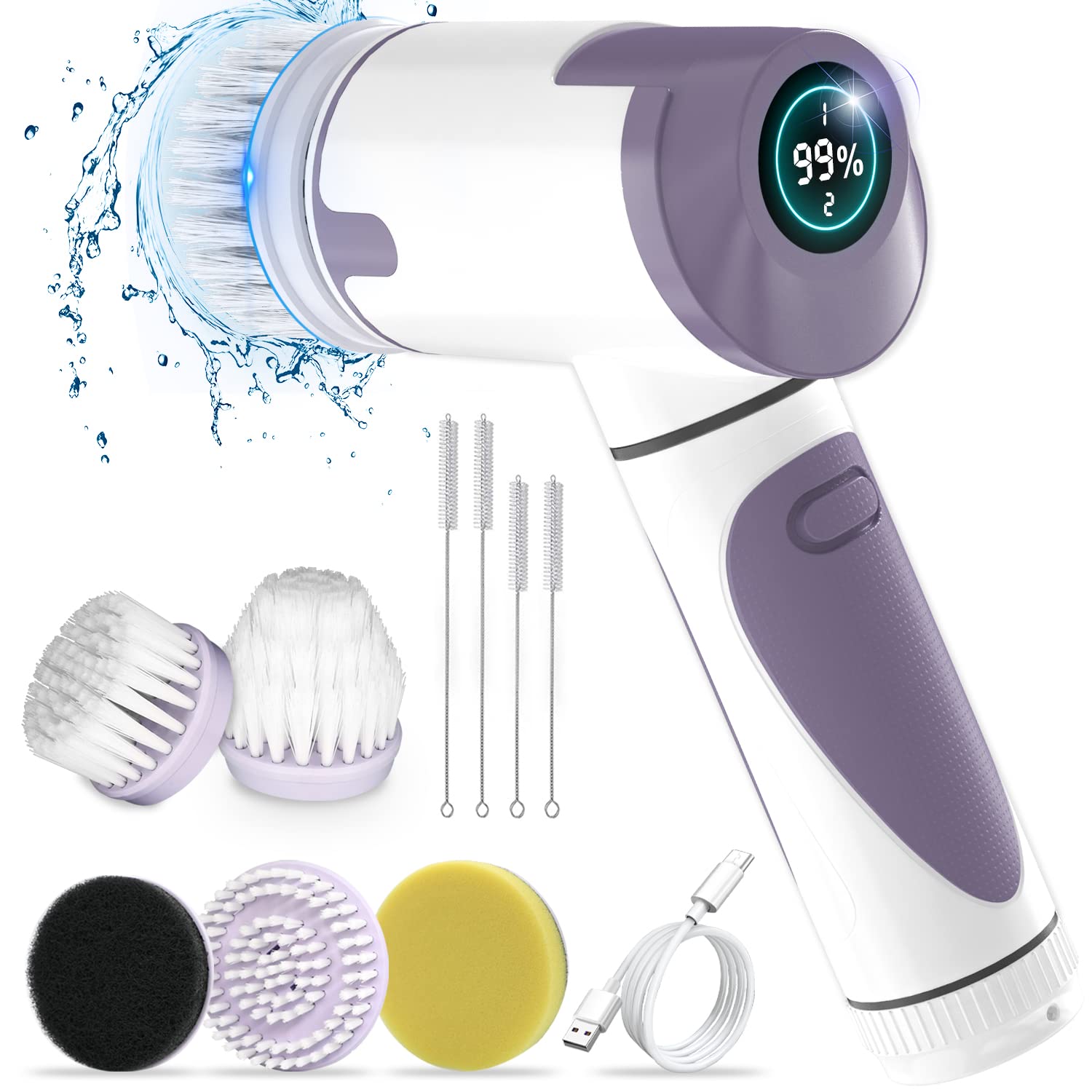 Electric Spin Scrubber with 5 Replaceable Brush Heads and 2 Adjustable Speeds,Electric Cleaning Brush for Bathroom and Kitchen Cleaning,LED Display