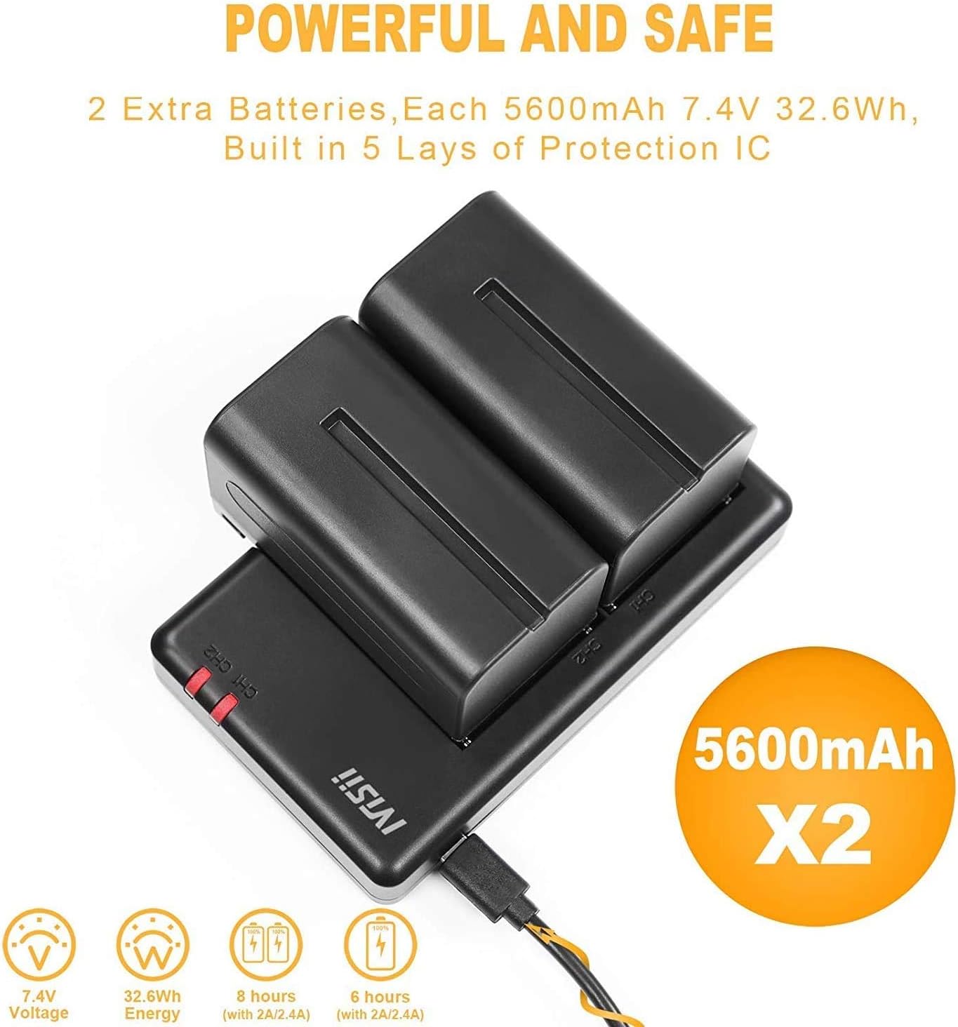 NP-F750 Battery 2 Pack 5600 mAh Li-ion Replacement with Battery Charger for Sony NP-F550 NP-F570 NP-F750 NP-F770 NP-F930 NP-F950 NP-FM55H NP-FM500H NP-QM71 NP-QM91 NP-QM71D Camera : Camera & Photo
