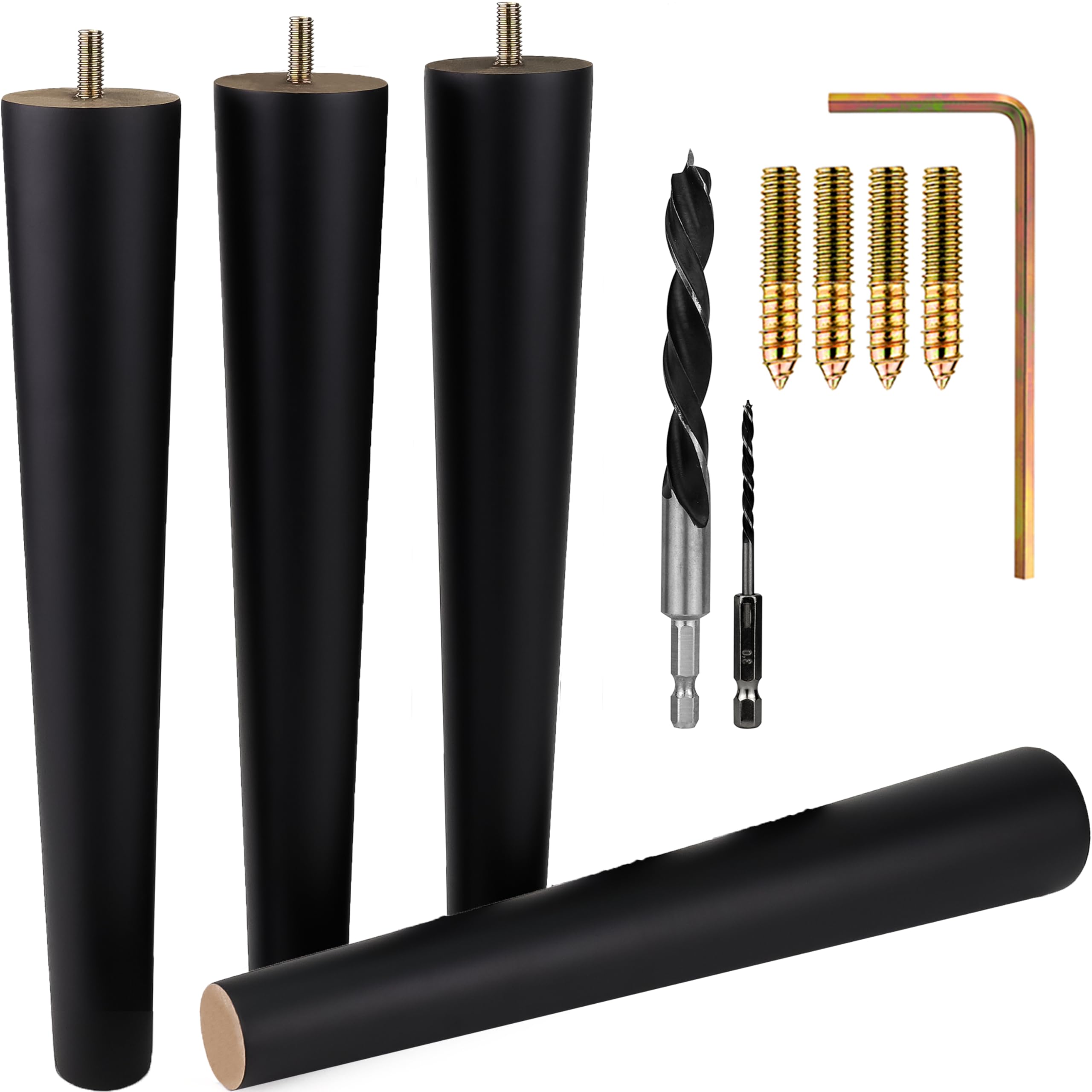 Photo 1 of Airy Abode Premium Black Wood Furniture Legs (Full Install Kit) - Pick Your Size and Color