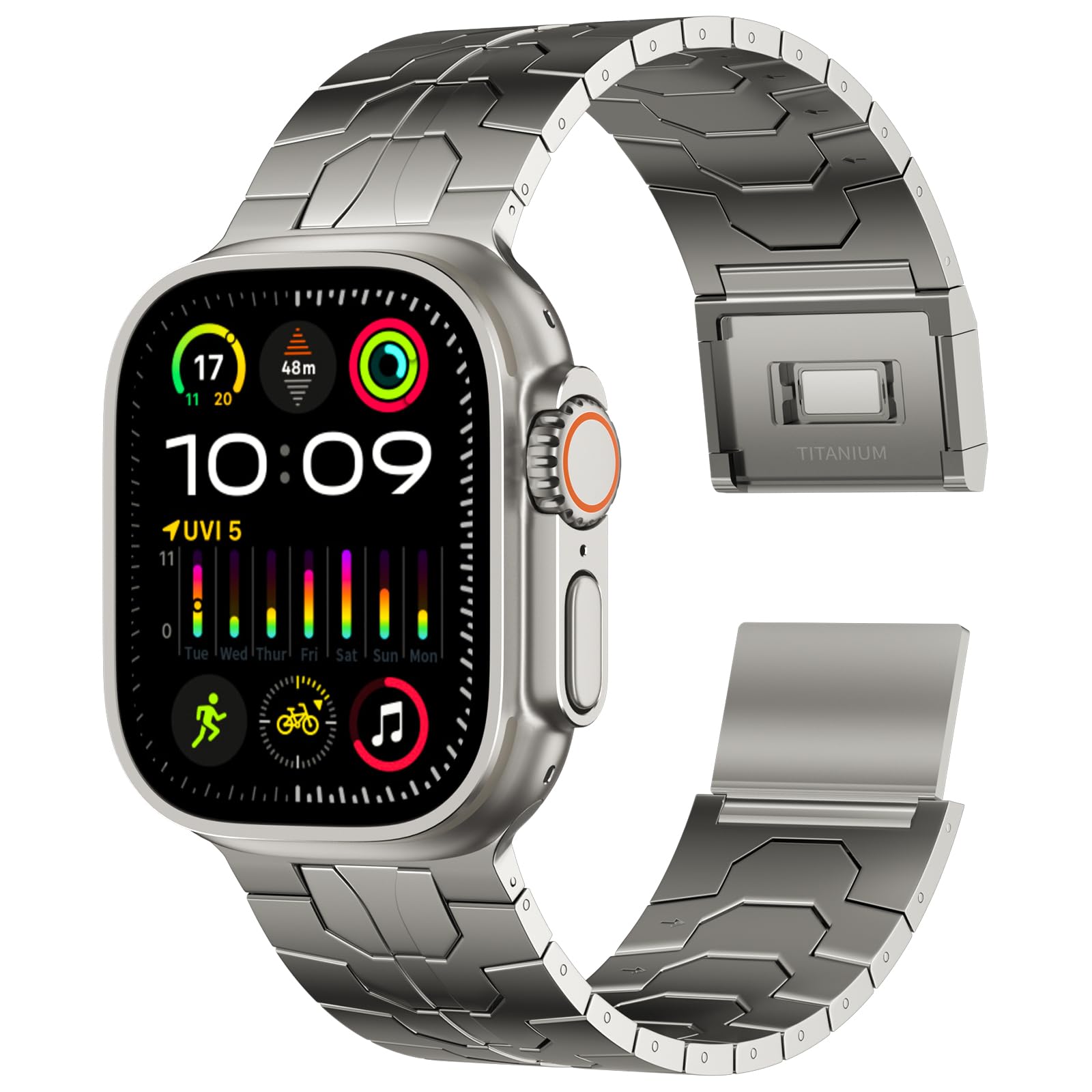 Photo 1 of ACESTAR Full Titanium Band Compatible with Apple Watch Ultra 3/2/1 49mm/Series 10 46mm, 24mm Wide Adjustable Links with Titanium Magnetic Clasp Connectors and DLC Coating