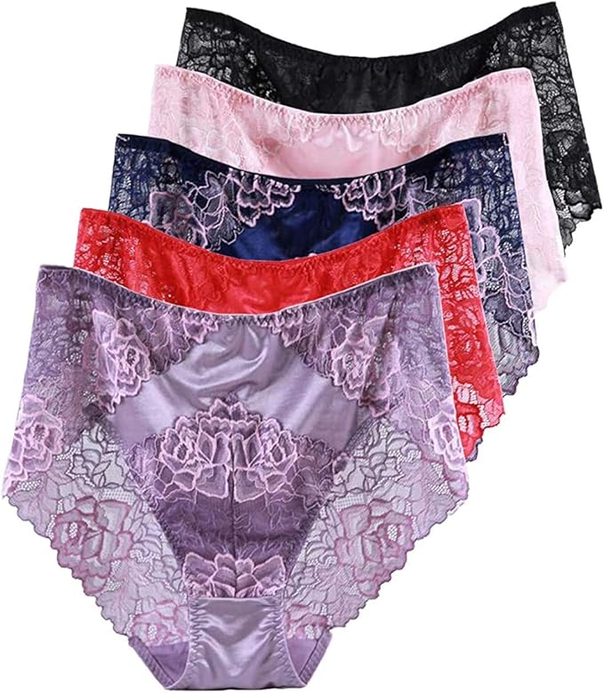 Warmword Women's Lace Underwear Plus Size Multi Pack of 5 High Waist Panties Amazon.co.uk Clothing