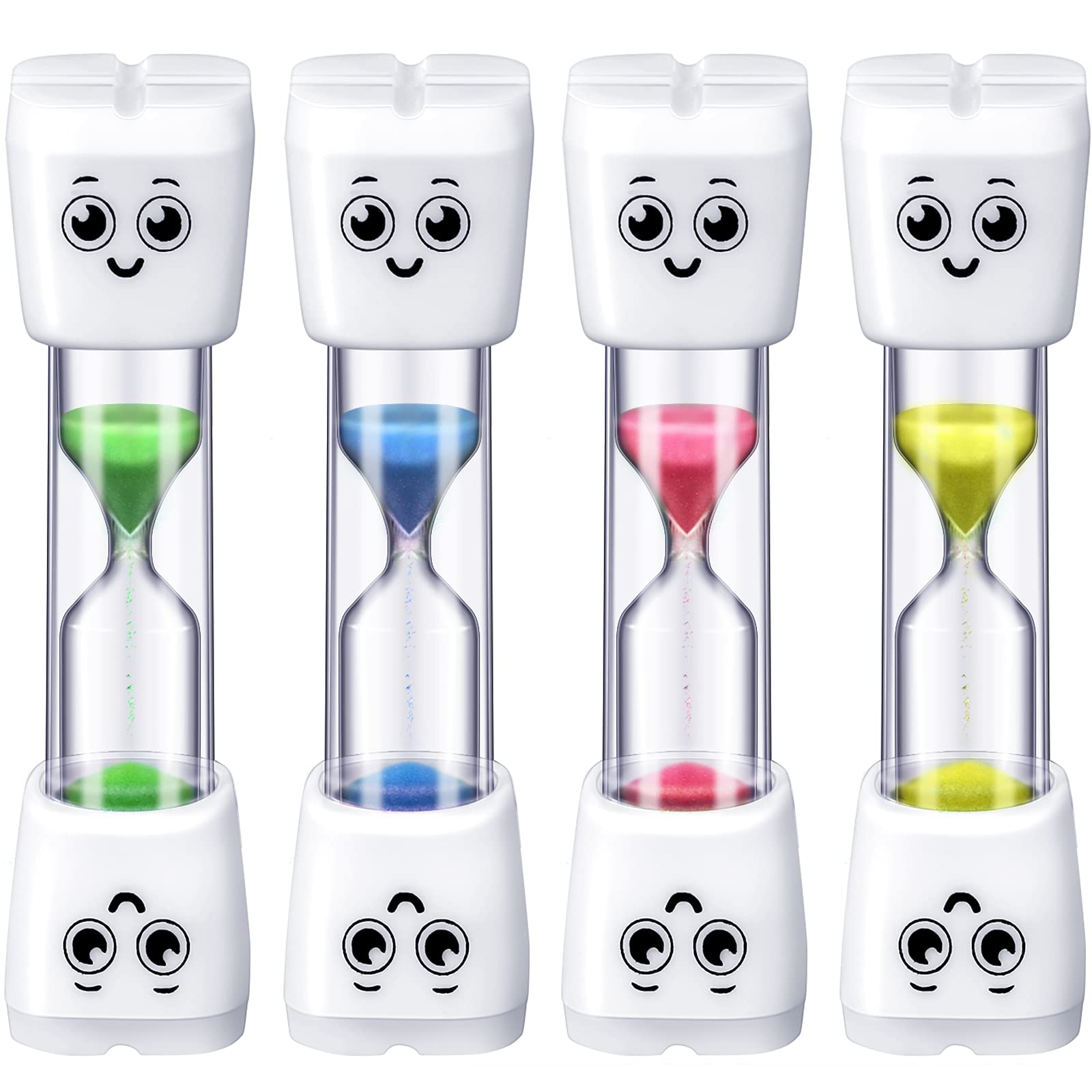 Weewooday 4 Pieces Toothbrush Timer 2 Minute Sand Timer Smile Pattern Tooth Brushing for Proper Tooth Brushing Oral Hygiene(Blue, Pink, Yellow, Green)