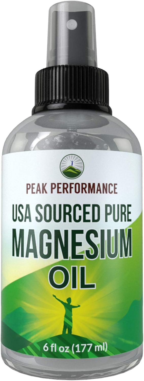 Pure Magnesium Oil Spray by Peak Performance. USA Sourced, USP Grade, Nemenhah Certified, Transdermal Magnesium Chloride Supplement for Topical Skin, Leg Cramps, Muscles Aches, Pain, Foot Tub Soak: Health & Personal Care